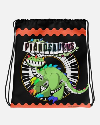 Pianosaurus Black Drawstring Bag